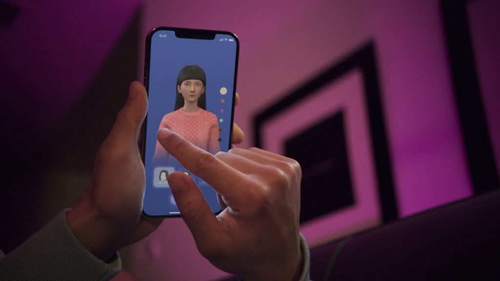 A user interacts with a smartphone app to customize an avatar for a personal artificial intelligence chatbot, known as a R...