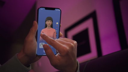A user interacts with a smartphone app to customize an avatar for a personal artificial intelligence chatbot, known as a R...