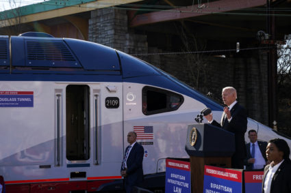 U.S. President Biden touts infrastructure spending on the Frederick Douglass Tunnel project in Baltimore, Maryland
