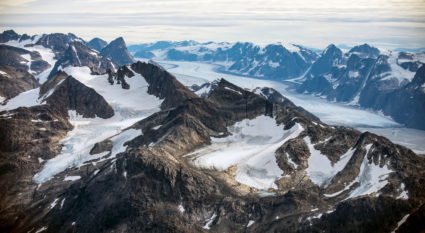 The melting Sermeq glacier, located around 80 km south of Nuuk, is seen