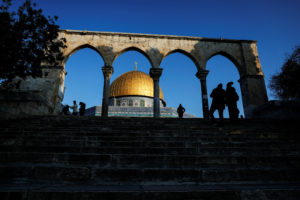 Visitors seen near the Dome of the Rock on the compound known to Muslims as the Noble Sanctuary and to Jews as the Temple ...