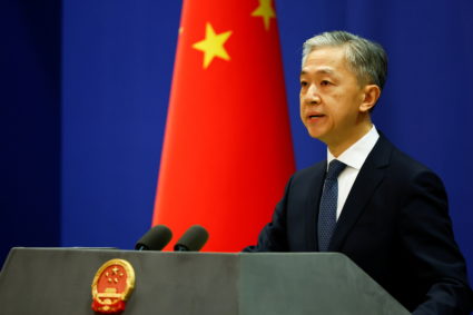 Chinese Foreign Ministry spokesperson Wang Wenbin speaks during a news conference in Beijing, China March 3, 2022. Photo by Carlos Garcia Rawlins/REUTERS