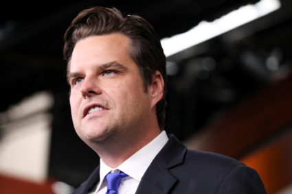U.S. Representative Matt Gaetz (R-FL) speaks during a news conference where U.S. Representative Marjorie Taylor Greene (R-GA) introduced a resolution to investigate funding for Ukraine, on Capitol Hill in Washington, U.S., November 17, 2022. Photo by Amanda Andrade-Rhoades/REUTERS