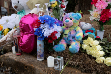 Stuffed animals and flowers are displayed at a memorial for Tyre Nichols at the intersection of Castlegate Lane and Bear Creek Cove in Memphis, Tennessee, U.S., January 30, 2023. This memorial marks the area where Tyre Nichols was beaten during a traffic stop by Memphis police officers. He later died from his injuries. Photo by Alyssa Pointer/REUTERS