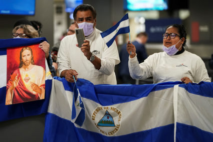 Political prisoners from Nicaragua arrive near Dulles International Airport in Virginia
