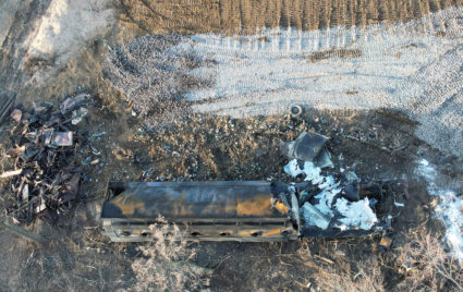 A general view of the site where toxic chemicals were spilled following a train derailment, in East Palestine