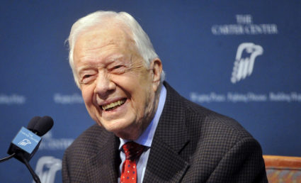 FILE PHOTO - Former U.S. President Jimmy Carter takes questions from the media during a news conference at the Carter Cent...