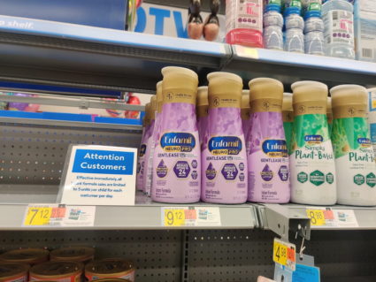 Purchase limits are set on infant formula products at a Walmart Supercenter, amid a nationwide shortage in Rogers, Arkansas