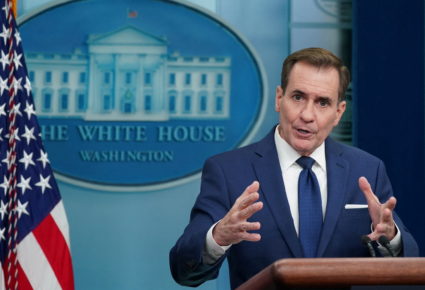Kirby speaks at a press briefing at the White House in Washington