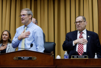 U.S. House Judiciary Committee Chairman Jordan and ranking member Nadler preside over a hearing on border security on Capi...