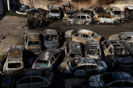 Aftermath of an incident where a Palestinian gunman killed two Israeli settlers near Hawara