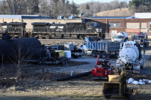 A general view at the site where toxic chemicals were spilled following a train derailment, in East Palestine