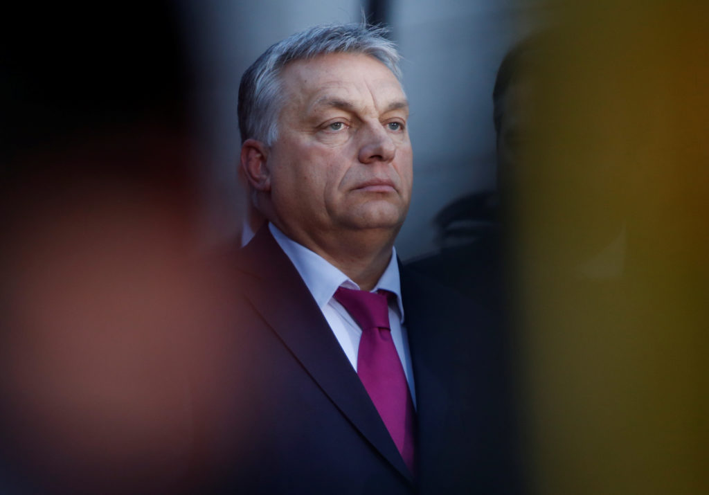 Hungarian Prime Minister Victor Orban is seen during a statement after a CSU party meeting at 'Kloster Seeon' in Seeon