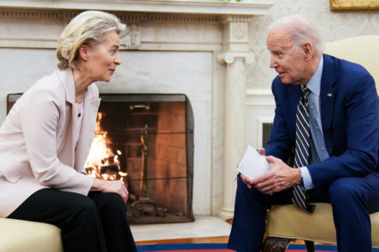 U.S. President Joe Biden meets with President of the European Commission Ursula von der Leyen in the Oval Office of the White House in Washington, D.C., U.S., March 10, 2023. Photo by Sarah Silbiger/REUTERS