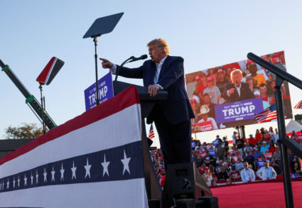 Former U.S. President Donald Trump holds a campaign rally in Waco, Texas