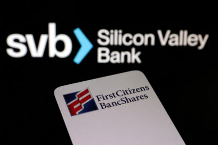 FILE PHOTO: Illustration shows First Citizens BancShares and SVB (Silicon Valley Bank) logos