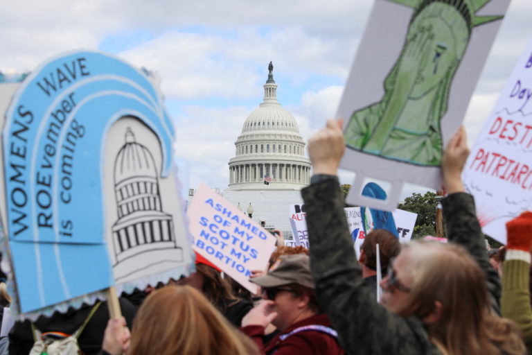 Thousands of demonstrators participate in a Women's March rally in Washington