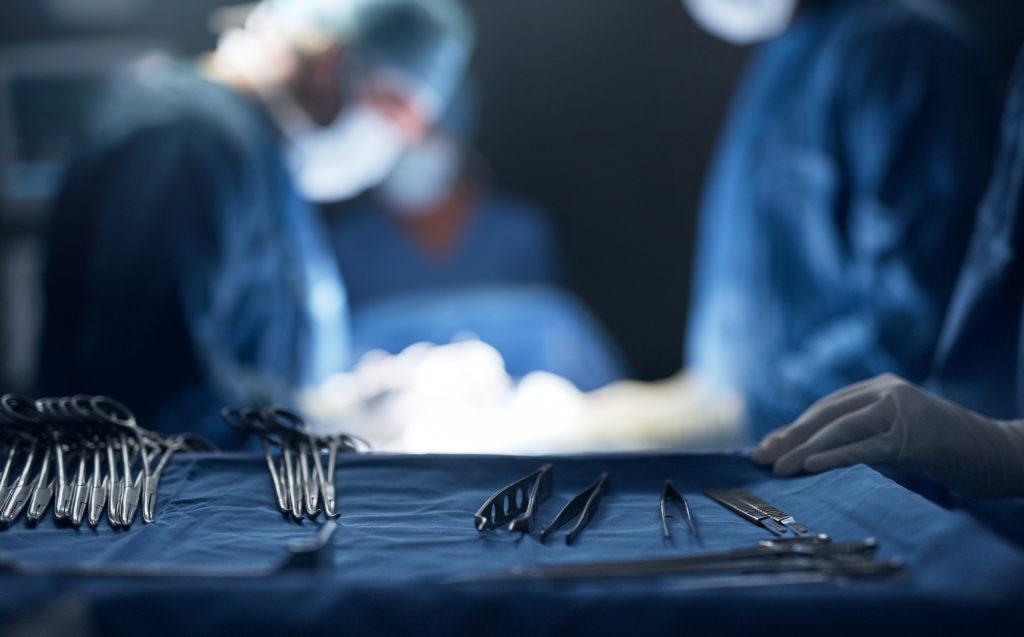 Shot of a tray of surgical equipment in an operating theatre