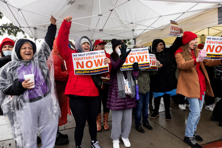 Los Angeles school workers stage a three-day walkout over contract negotiations
