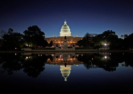 The United States Capitol Building is reflected in the water at sunrise in Washington, October 31, 2008. Photo by Jim Young/REUTERS