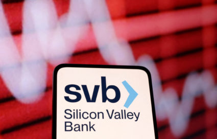 FILE PHOTO: Illustration shows SVB (Silicon Valley Bank) logo