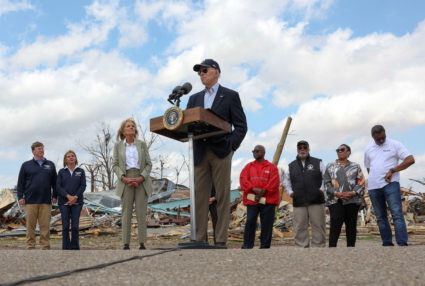 U.S. President Joe Biden travels to survey storm damage following the deadly weekend tornadoes and storms