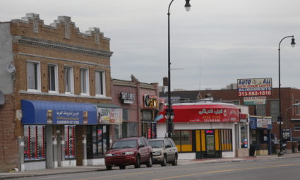Arab American small businesses are seen along Warren road in Dearborn, Michigan