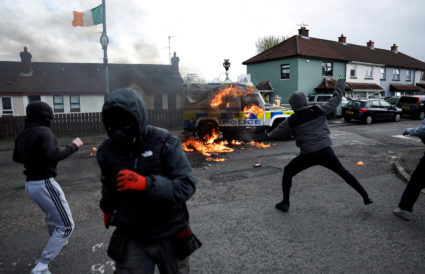 Nationalists hold an anti-agreement rally on the 25th anniversary of the peace deal, in Londonderry