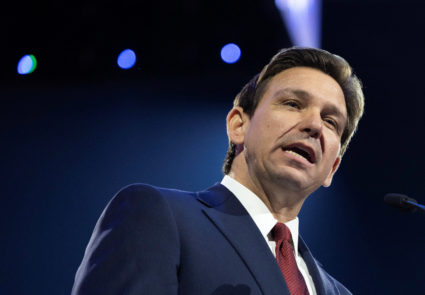 Florida Governor Ron DeSantis, a prospective Republican U.S. presidential candidate in 2024, addresses a university convocation at Liberty University, founded by Baptist minister Jerry Falwell Sr. as “an accredited Christian university for evangelical believers,” in Lynchburg, Virginia, U.S. April 14, 2023. Photo by Justin Ide/REUTERS