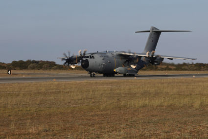 An RAF transport plane takes off to collect evacuees from Sudan, in Cyprus