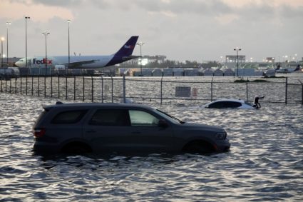 Flooding at Fort Lauderdale-Hollywood International Airport on Apr. 13, 2023, after heavy rain pounded South Florida a day earlier. The airport was closed for two days. Photo by Joe Cavaretta/South Florida Sun-Sentinel/Tribune News Service via Getty Images