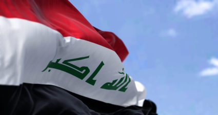 Detail of the national flag of Iraq waving in the wind on a clear day. File photo provided by Getty Images