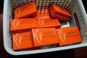 A container holding boxes of Mifepristone, the first medication in a medical abortion, are prepared for patients at Alamo ...