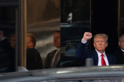 Former U.S. President Donald Trump departs from Trump Tower, on the day of Trump's planned court appearance after his indi...