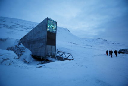 The entrance to the international gene bank Svalbard Global Seed Vault (SGSV) is pictured outside Longyearbyen on Spitsber...