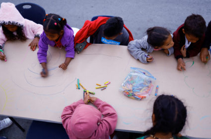 Migrants camp outside the immigration detention center in Ciudad Juarez