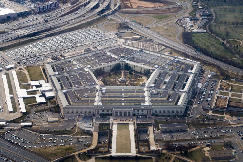 FILE PHOTO: The Pentagon is seen from the air in Washington, U.S., March 3, 2022, more than a week after Russia invaded Uk...