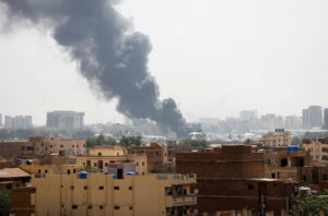 FILE PHOTO: FILE PHOTO: Smoke rises from burning aircraft inside Khartoum Airport during clashes between the paramilitary ...