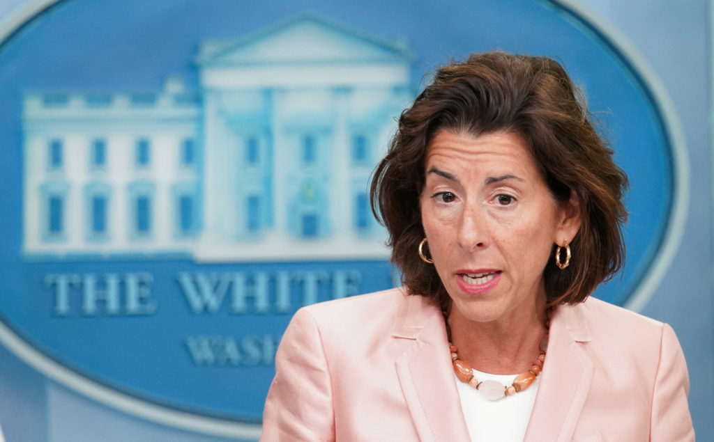 U.S. Secretary of Commerce Gina Raimondo speaks about semiconductor chips subsidies during a press briefing at the White House in Washington, U.S., September 6, 2022. Photo by Kevin Lamarque/REUTERS