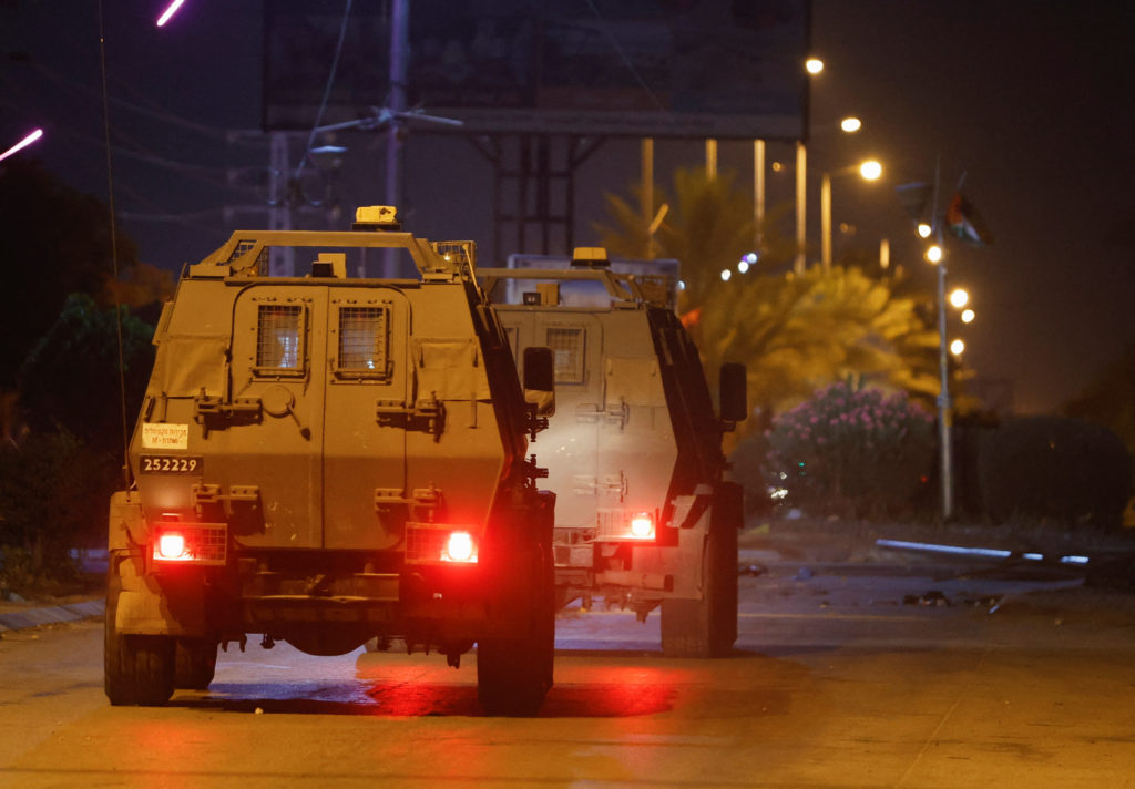 Israeli military vehicles operate in Jericho, in the Israeli-occupied West Bank May 25, 2023. Photo by Ammar Awad/REUTERS