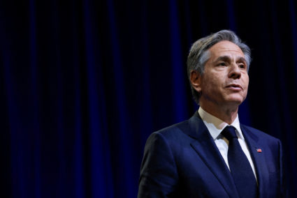 FILE PHOTO: U.S. Secretary of State Antony Blinken delivers the Closing Plenary Keynote address at the Cities Summit of the Americas in Denver, Colorado, U.S. April 28, 2023. Photo by Kevin Mohatt/Reuters
