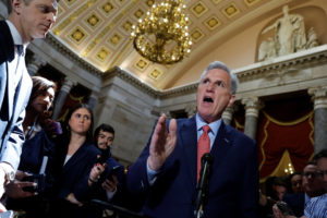 U.S. House Speaker McCarthy speaks with reporters at the U.S. Capitol in Washington