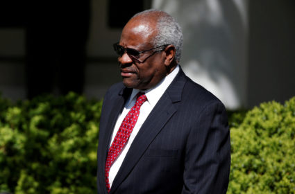 FILE PHOTO: Associate Supreme Court Justice Clarence Thomas arrives for the swearing in ceremony of Judge Neil Gorsuch as ...