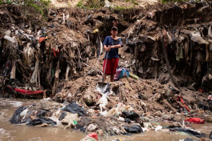 Plastic pollution in Las Vacas river ahead of World Water Day in Guatemala City