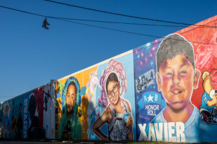 Murals of 10-year-old Jayce Luevanos, 10-year-old Jailah Silguero, and 10-year-old Xavier Lopez is seen on April 27, 2023 in Uvalde, Texas. Luevanos, Silguero and Lopez were killed during a mass shooting at Robb Elementary School one year ago on May 24th.The town of Uvalde prepares to mark the first anniversary of the mass shooting at Robb Elementary School which left 19 children and two adults dead. Photo by Brandon Bell/Getty Images