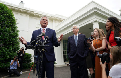 U.S. Congressional leaders depart after debt limit talks with President Biden at the White House in Washington