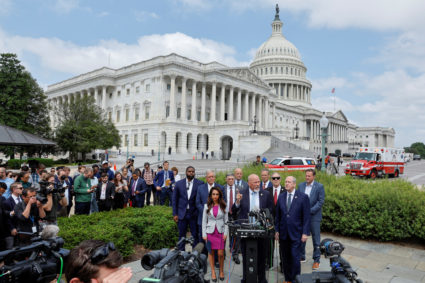 The U.S. House Freedom Caucus holds a press conference at the U.S. Capitol in Washington