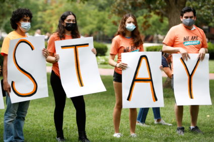 Protesters gather in Lafayette Park during a "DACA Is Not Enough" rally