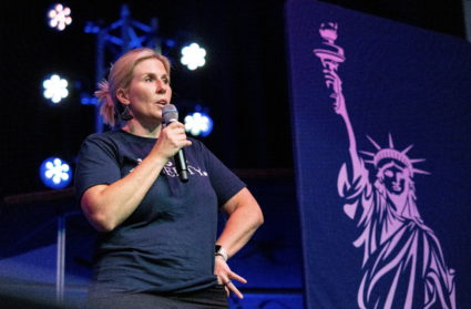 Robin Steenman, chair of the local chapter of Moms for Liberty, leads the group's chapter meeting at Generations Church, in Franklin, Tennessee, U.S., August 17, 2021. Picture taken August 17, 2021. Photo by Evelyn Hockstein/REUTERS