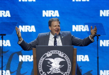 Governor of New Hampshire Chris Sununu speaks at the National Rifle Association (NRA) annual meeting held in Indianapolis, Indiana, U.S. April 14, 2023. Photo by Chris Bergin/REUTERS
